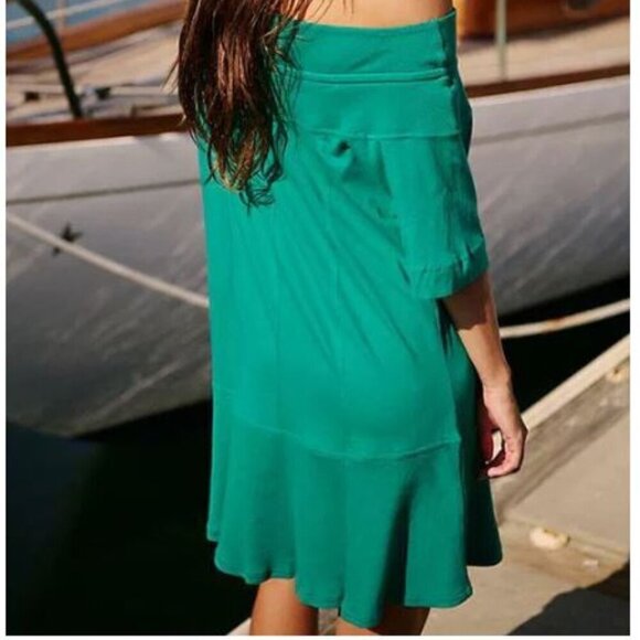 Free People Beach Gemma Mini Off The Shoulder Boho Dress Cadmium Green Size XS - Picture 3 of 14